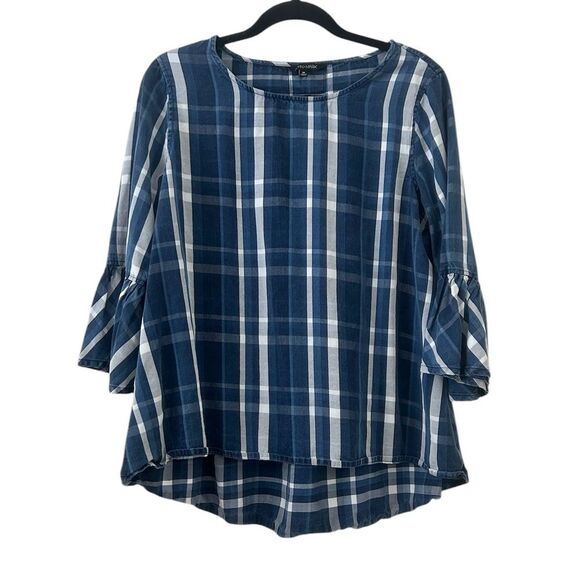 John Mark Tops - John Mark Blue Plaid Ruffle Sleeve Top Women's Size Medium Tunic Shirt